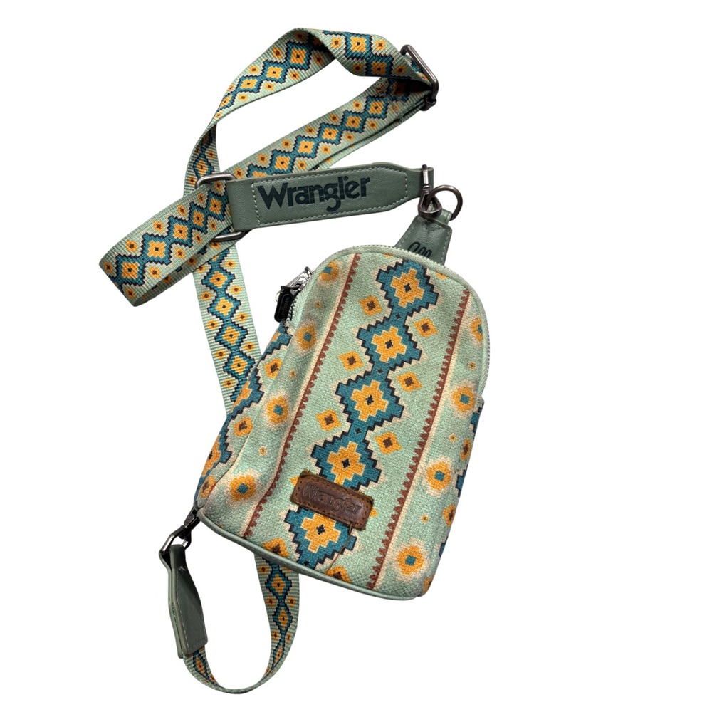 Wrangler Sling Bag Small Mint Green Southwestern Aztec Print Crossbody